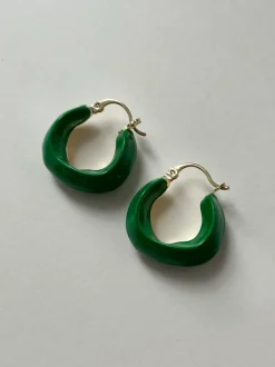 Enamel Chunky Little Hoops - Green