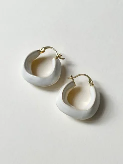 Enamel Chunky Little Hoops - White