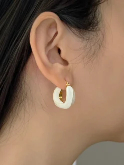 Enamel Chunky Little Hoops - White