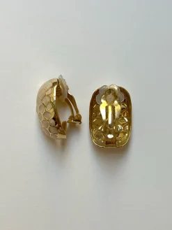 Enamel Milky Honeycomb Clip-Ons (Vintage)