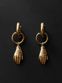 Evil Eye Hand Chunky Gold Hoops