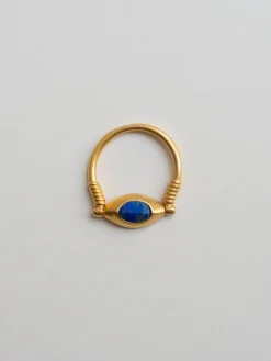 Eye of Horus Matte Gold Ring - Blue Stone