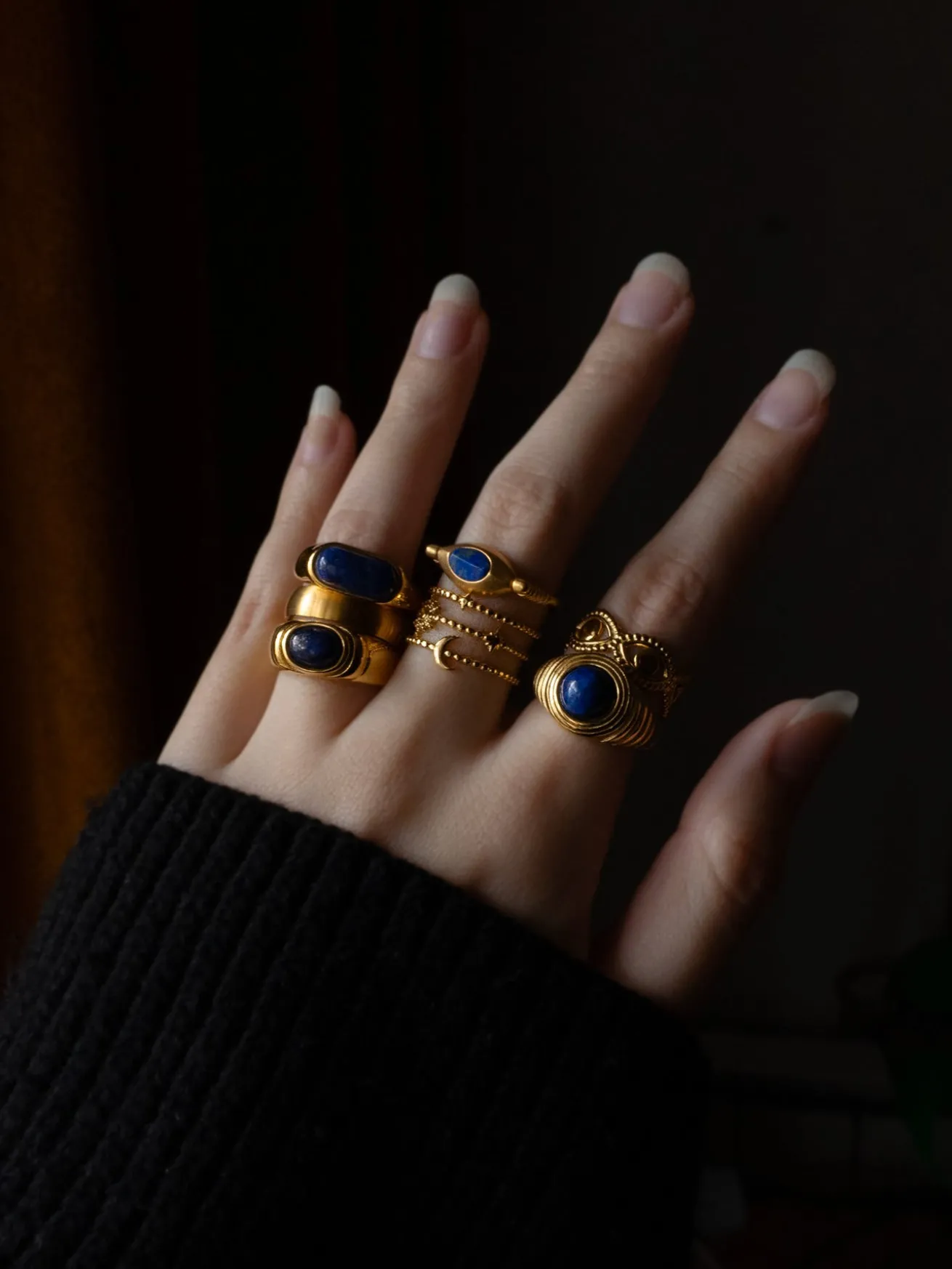 Eye of Horus Matte Gold Ring - Blue Stone
