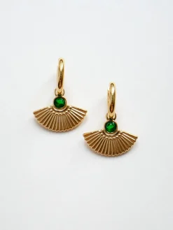 Flight Of Horus Hoop Earrings With Emerald Gemstones
