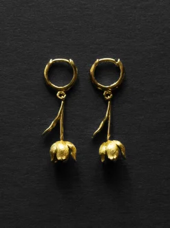 Flower Dangle Huggies - Gold