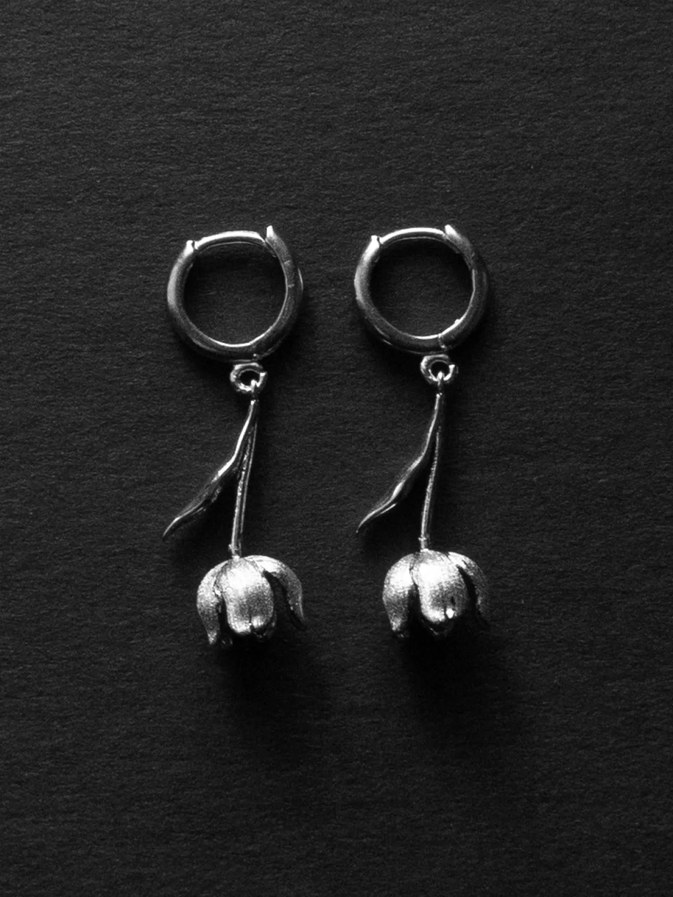 Flower Dangle Huggies - Silver
