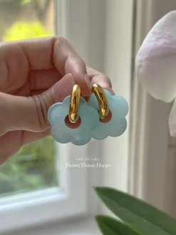 Flower Donut Hoops - Marbled Matte Blue