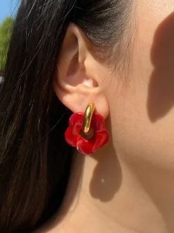 Flower Donut Hoops - Marbled Red