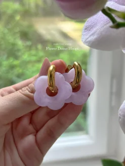 Flower Donut Hoops - Marbled Matte Lilac