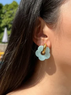 Flower Donut Hoops - Marbled Matte Blue