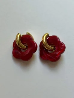 Flower Donut Hoops - Marbled Red