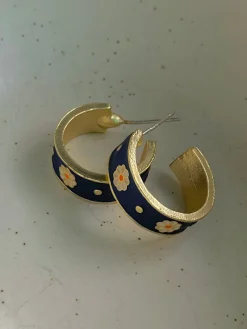 Flower Motif Matte Hoops