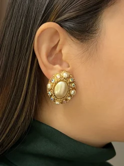 Gemstone and Pearl-encrusted Clip-Ons (Vintage)