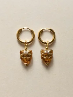 Glass Carved Cat Hoops - Brown
