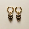 Glass Carved Cat Hoops - Black