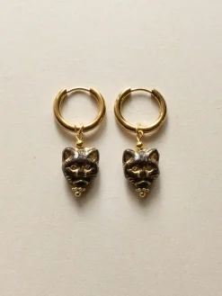 Glass Carved Cat Hoops - Black
