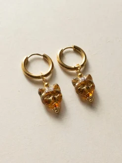 Glass Carved Cat Hoops - Brown