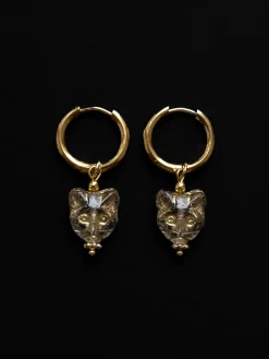 Glass Carved Cat Hoops - Clear