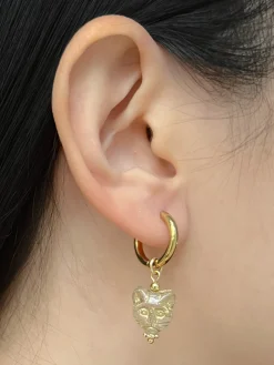 Glass Carved Cat Hoops - Clear