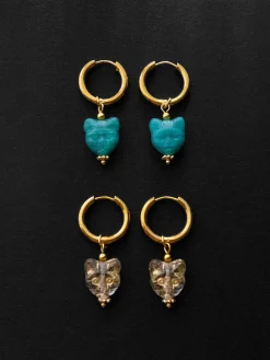 Glass Carved Cat Hoops - Turquoise
