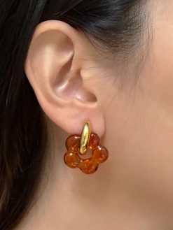 Glass Flower Donut Hoops - Orange
