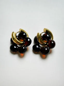 Glass Flower Donut Hoops - Brown