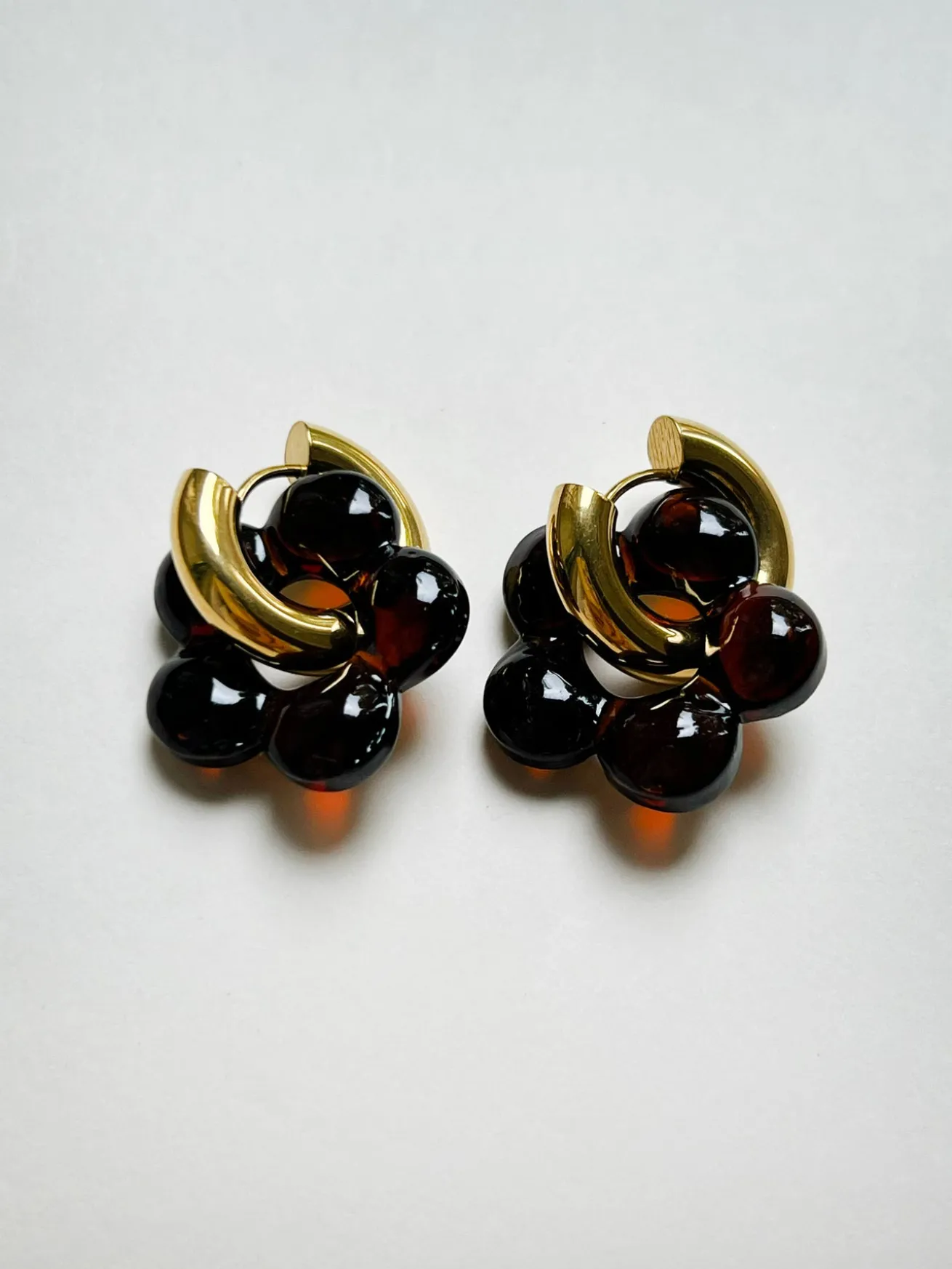 Glass Flower Donut Hoops - Brown