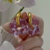 Glass Flower Donut Hoops - Lilac