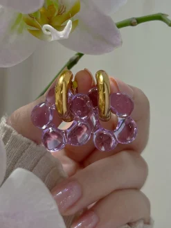 Glass Flower Donut Hoops - Lilac