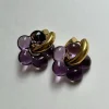Glass Flower Donut Hoops - Dark Purple