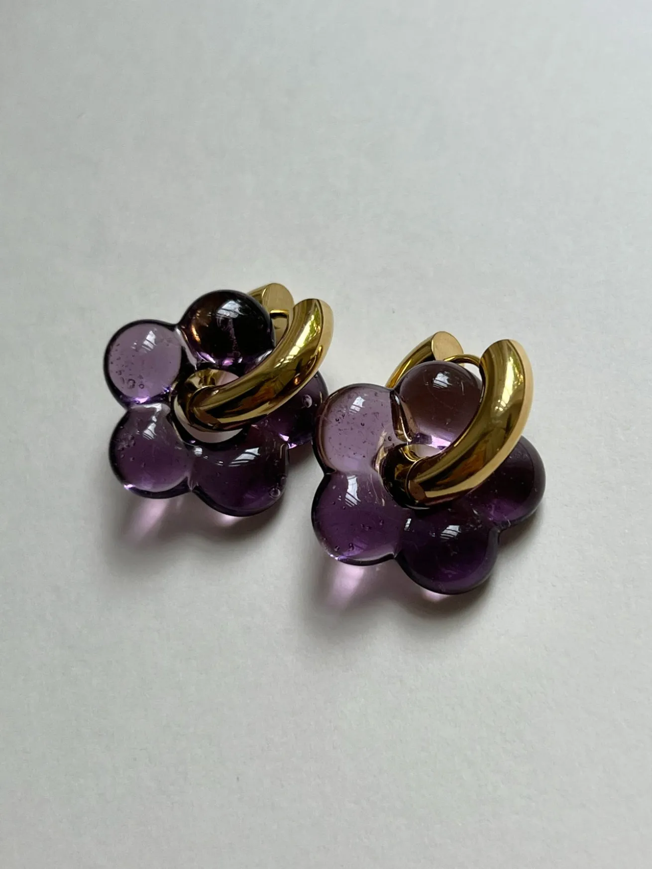 Glass Flower Donut Hoops - Dark Purple