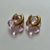 Glass Flower Donut Hoops - Light Pink