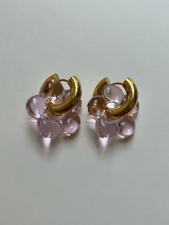 Glass Flower Donut Hoops - Light Pink