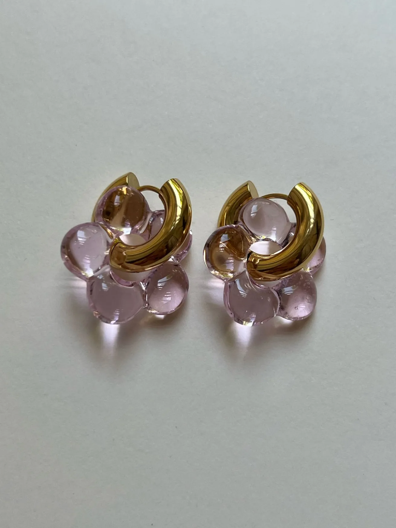 Glass Flower Donut Hoops - Light Pink