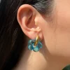 Glass Flower Donut Hoops - Aqua