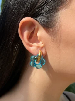 Glass Flower Donut Hoops - Aqua