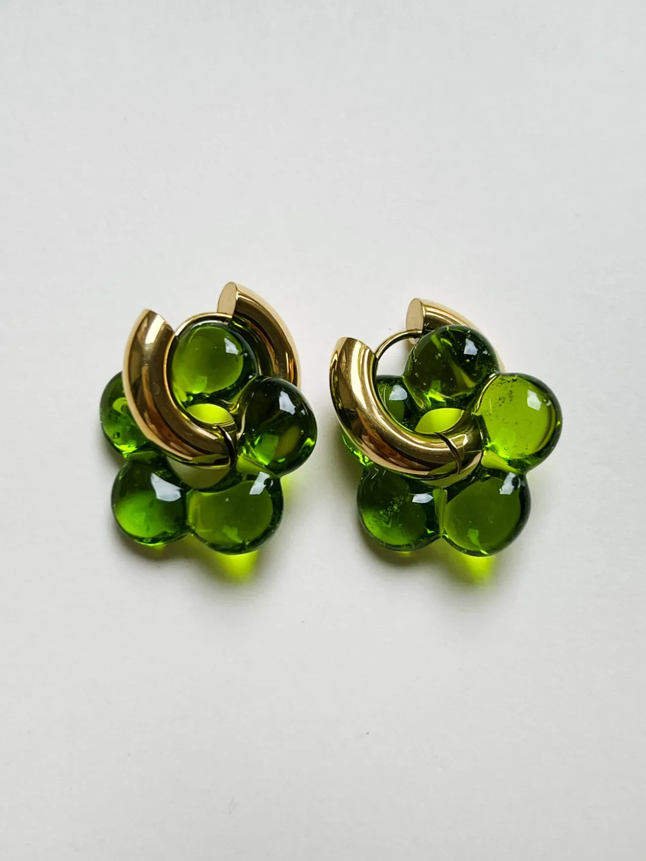 Glass Flower Donut Hoops - Pistachio Green