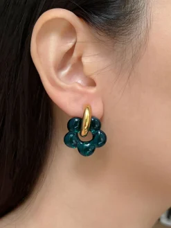 Glass Flower Donut Hoops - Dark Blue-Green