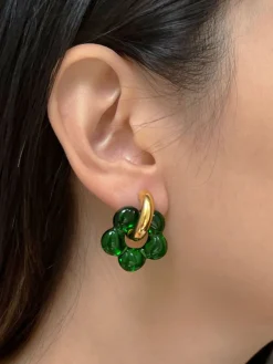 Glass Flower Donut Hoops - Green