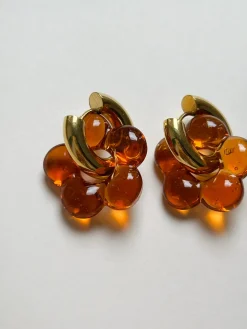 Glass Flower Donut Hoops - Orange