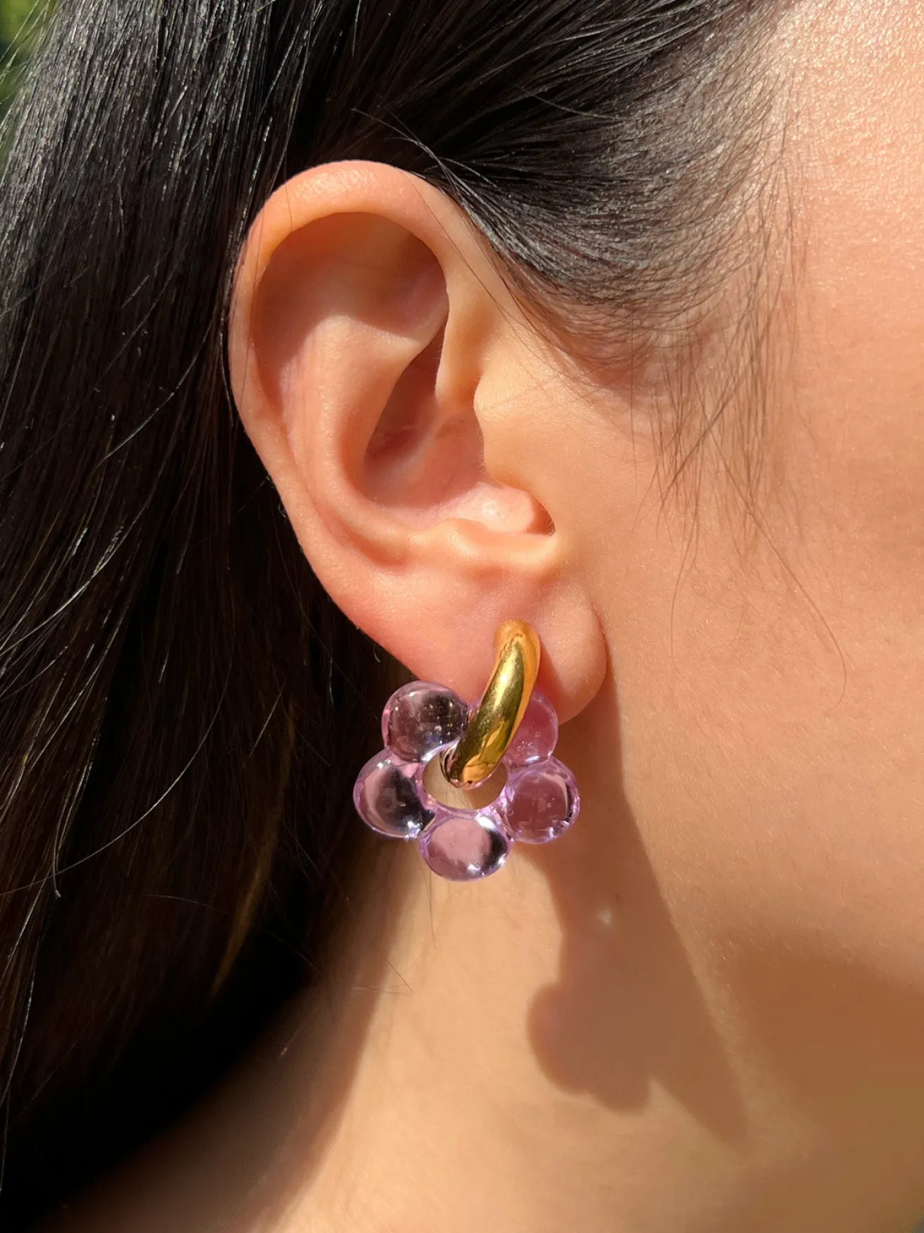 Glass Flower Donut Hoops - Lilac