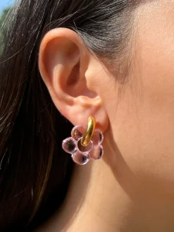 Glass Flower Donut Hoops - Light Pink