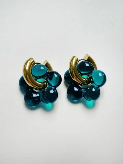 Glass Flower Donut Hoops - Dark Blue-Green