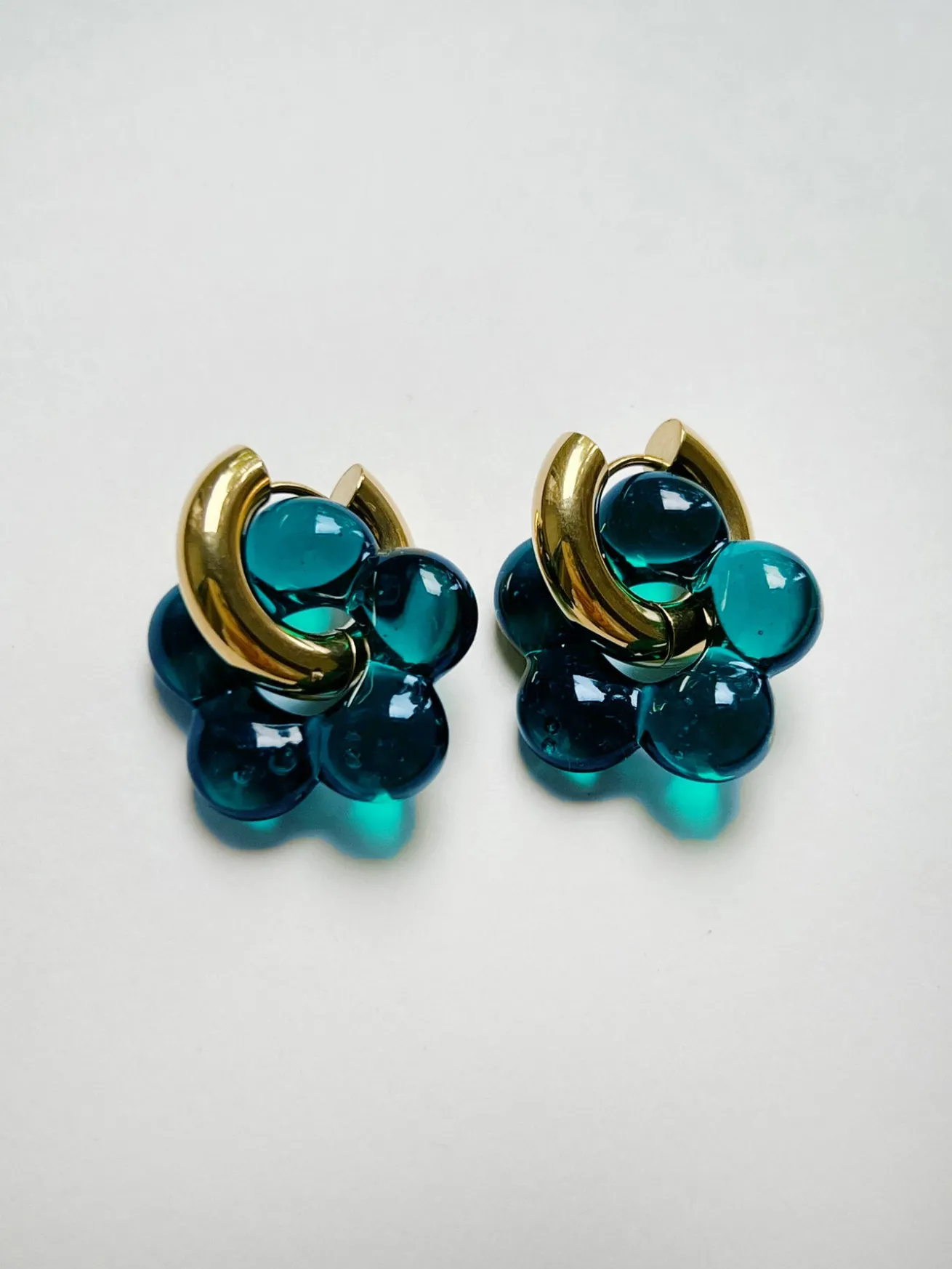 Glass Flower Donut Hoops - Dark Blue-Green