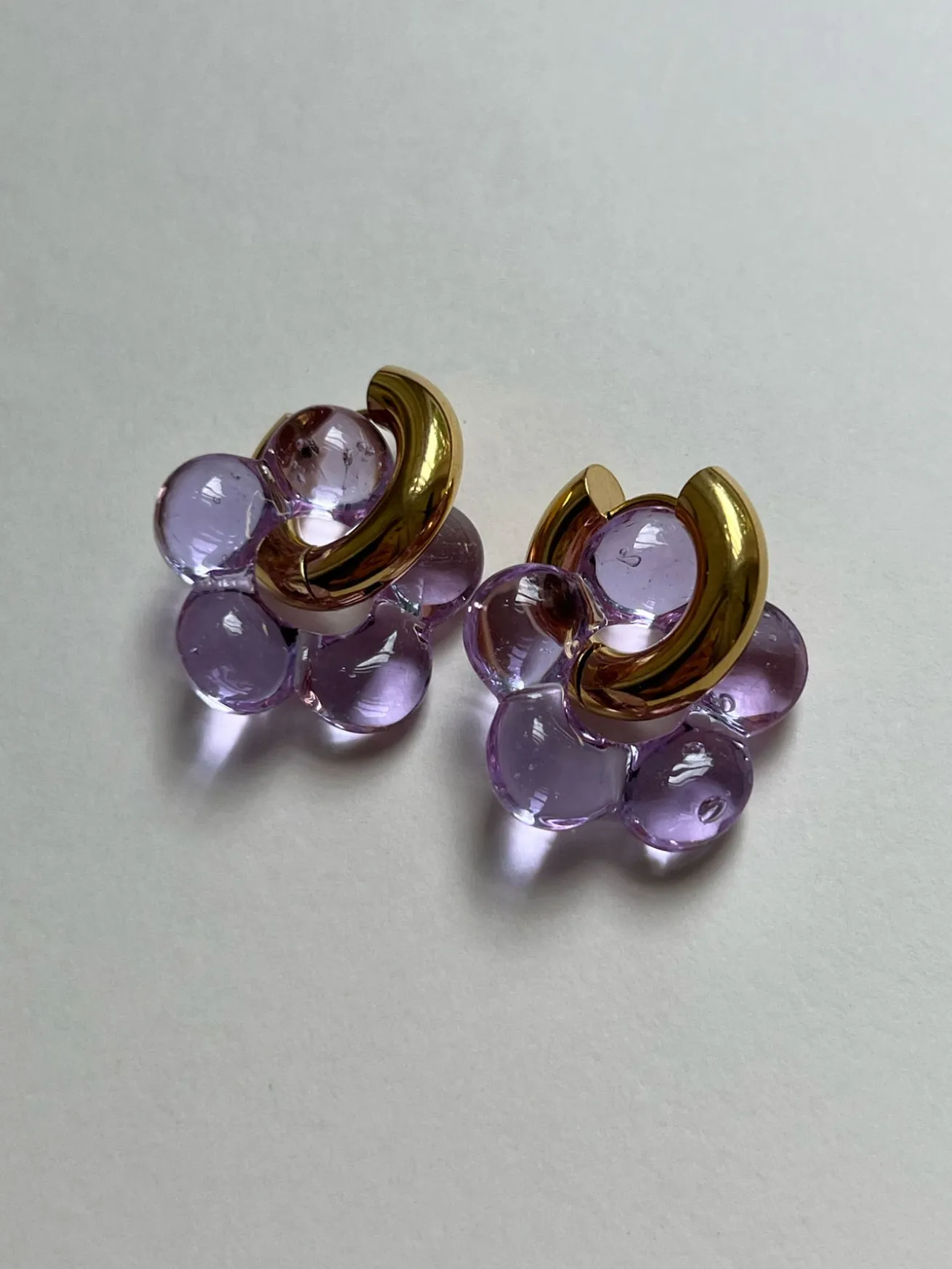 Glass Flower Donut Hoops - Lilac