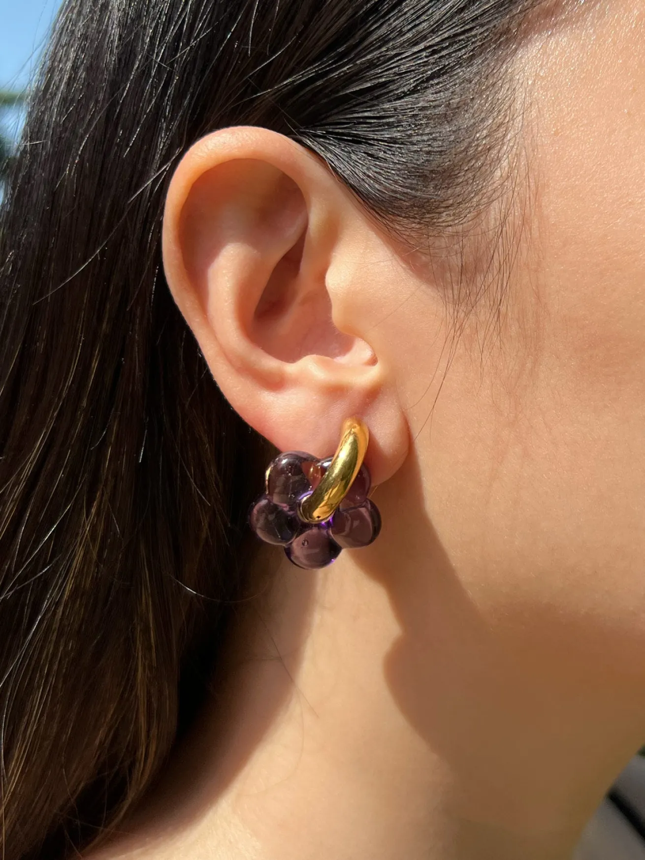 Glass Flower Donut Hoops - Dark Purple