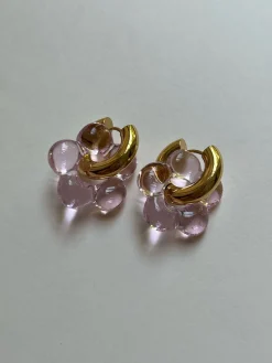 Glass Flower Donut Hoops - Light Pink