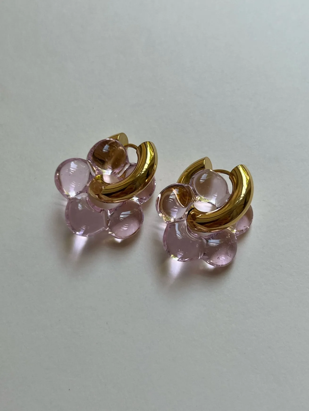 Glass Flower Donut Hoops - Light Pink