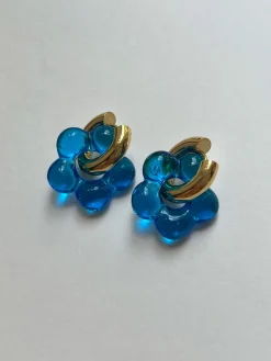 Glass Flower Donut Hoops - Blue