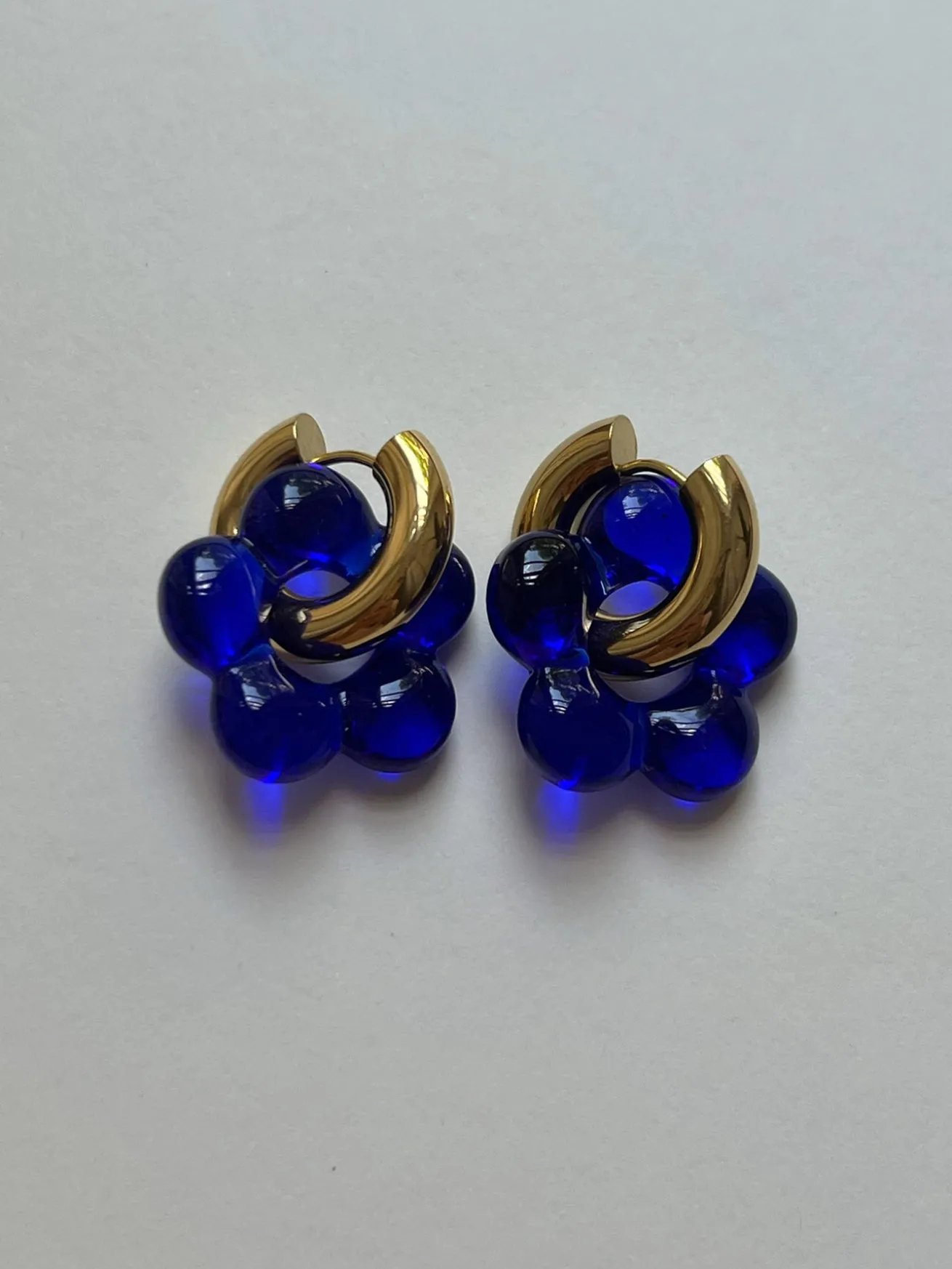 Glass Flower Donut Hoops - Cobalt Blue